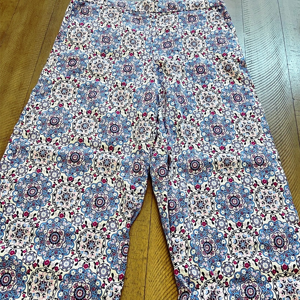 LOFT Medallion Linen Blend Fluid Wide Leg Pants